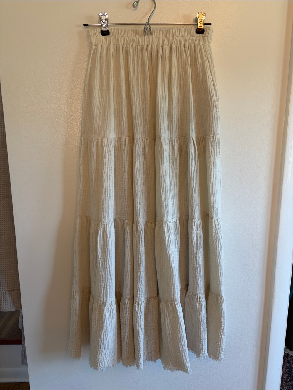 Carly Jean Los Angeles Cream Tiered Maxi Skirt